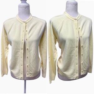 Womens Cardigan Vtg Y2K Pastel Butter Yellow Dainty‎ Feminine Coquette Button